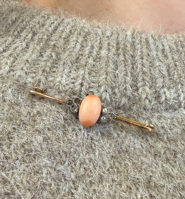 Broche corail et roses de diamants-photo-4