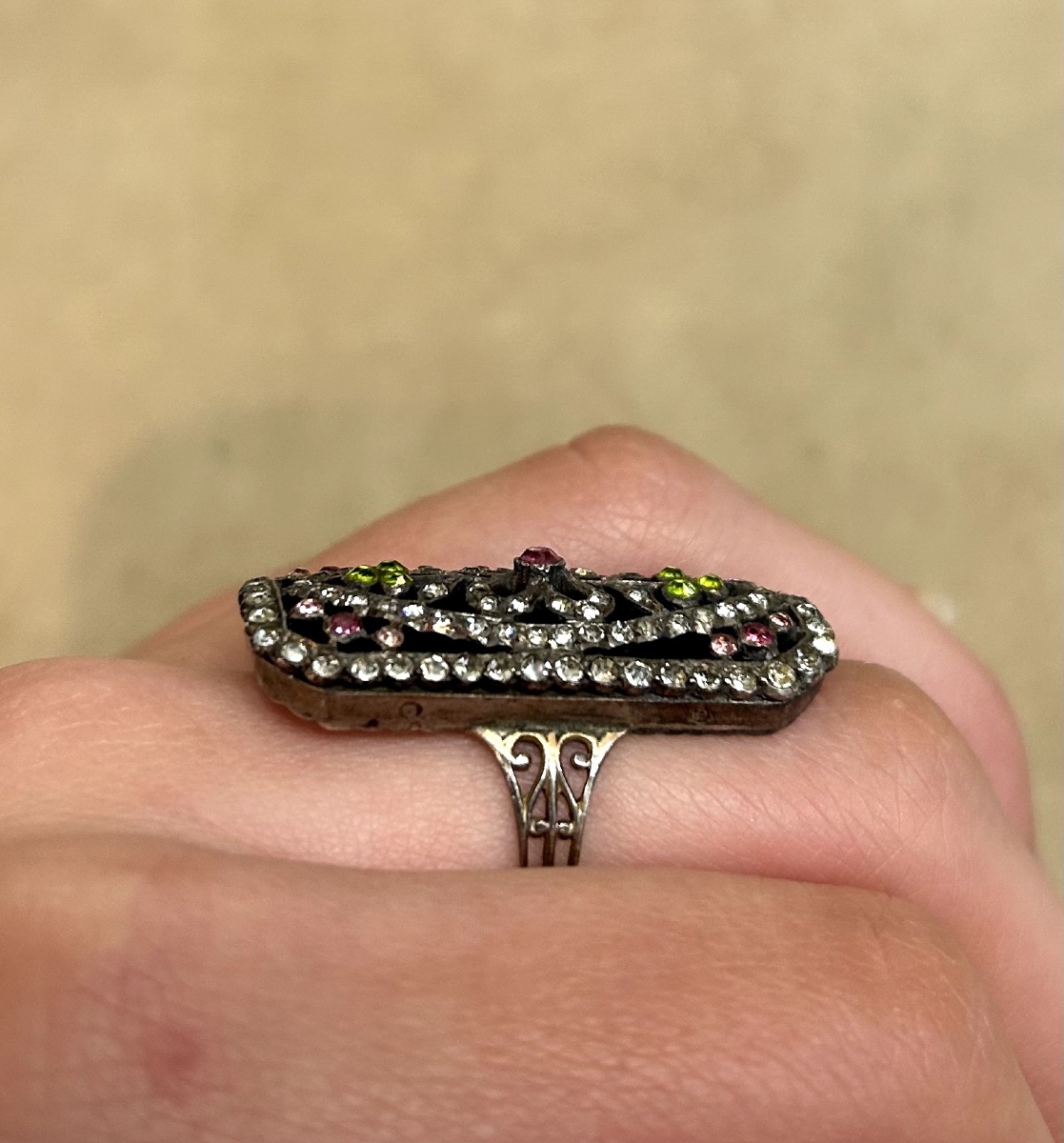 Ring With Green And Pink Stones-photo-2