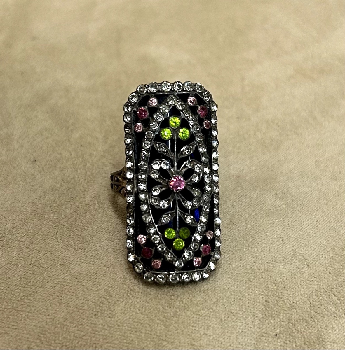 Ring With Green And Pink Stones