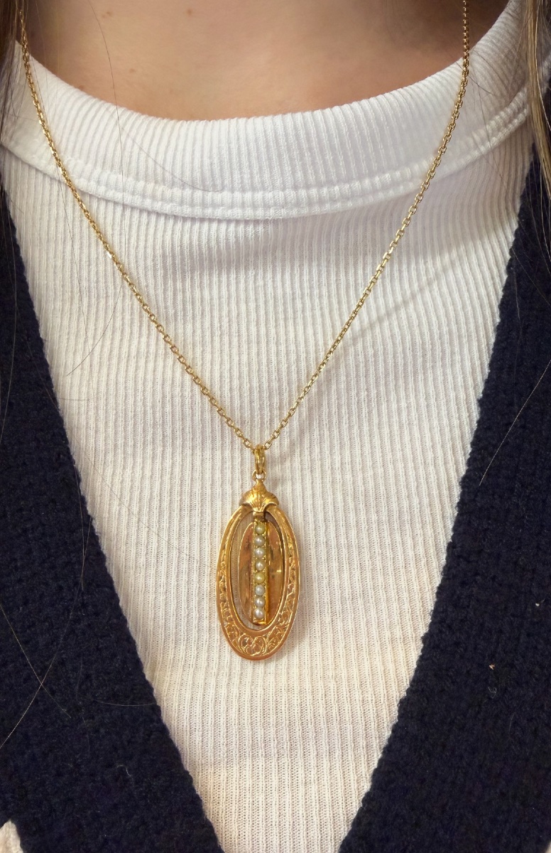 Pendentif Ovale Demi-perles fines-photo-1