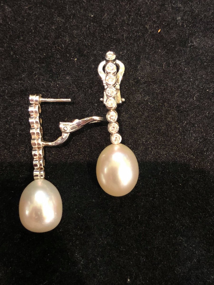 Une  Paire De Boucles d'Oreille Perles Et Diamants-photo-2