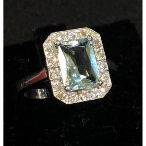 Aquamarine And Diamond Pave Ring