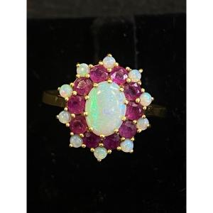 Bague Pompadour Opales Et Rubis 