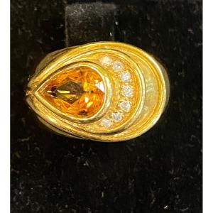 Bague goutte  Citrine Et Diamants 