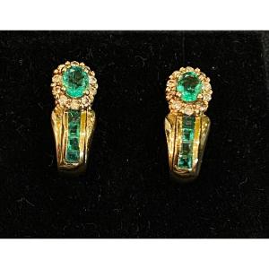 A Pair Of Emerald And Diamond Earrings 