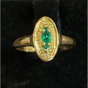 Bague Marquise émeraudes Et Diamants 