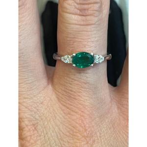Pear Emerald And Diamond Line Ring 