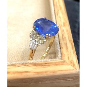 Bague ligne saphir et diamants