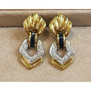 boucles d'oreille pendantes saphirs/diamants