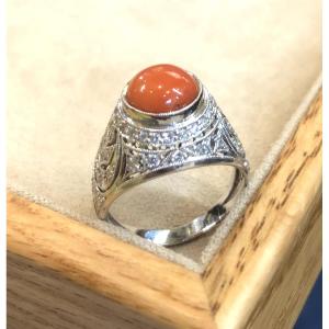 Bague corail et diamants