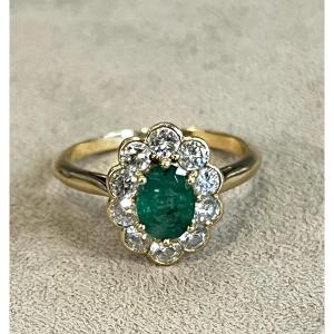 Bague pompadour Emeraude et Diamants