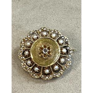 Broche rose de diamant et perles fines