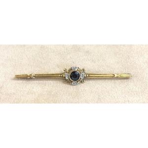 Broche barrette saphir et roses de diamants