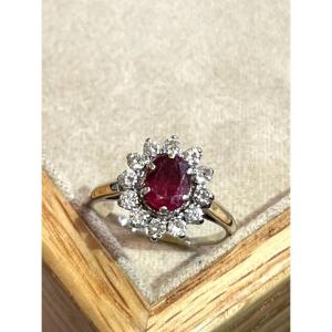Ruby And Diamond Flower Ring
