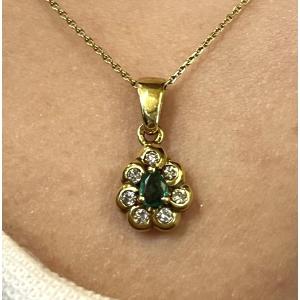 Emerald And Diamond Flower Pendant 