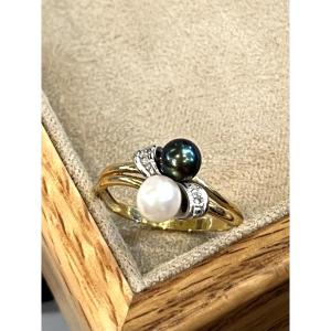 Two-tone Pearl And Diamond Ring 