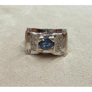 Sapphire And Diamond Tank Ring