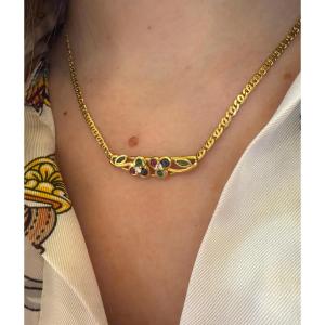 Collier saphirs, emeraudes, rubis et diamants