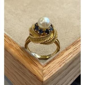 Bague perle et saphirs