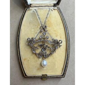 Collier / broche 19ème perle et diamants