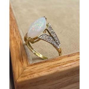 Bague opale et diamants