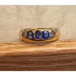 Bague jonc saphirs et roses de diamants