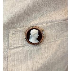Agate And Diamond Cameo Brooch