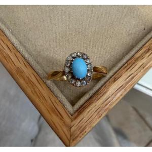 Bague turquoise et roses de diamants