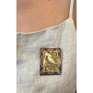 Broche émail et ivoire