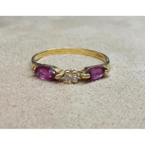 Bague ligne Rubis et diamant