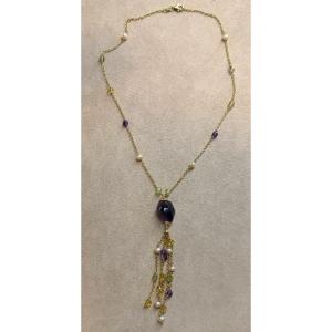 Amethyst And Peridot Pearl Necklace