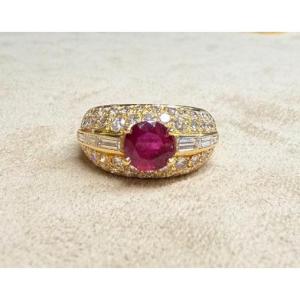 Bague bandeau rubis et diamants