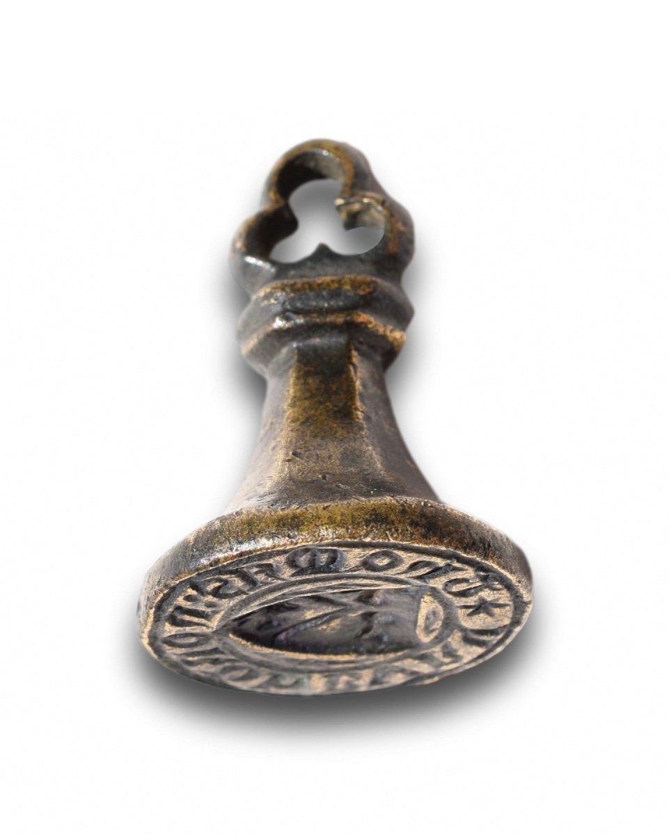 Large Gothic Bronze Seal For Thomas Noron, Bvl. French, 16th Century.-photo-3