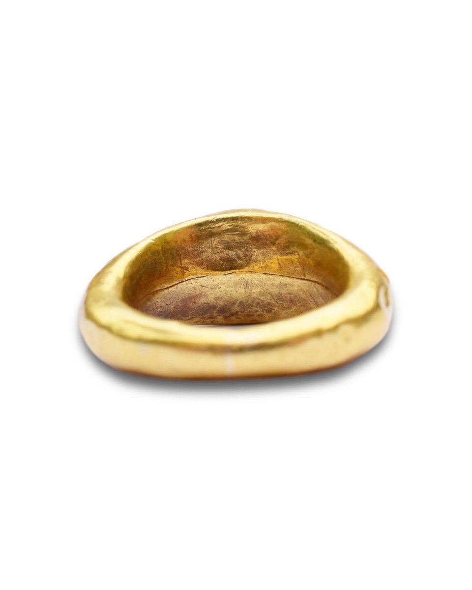 Bague Romaine Avec Une Intaille En Pierre De Sang d'Hélios. Gréco-romain, 2e Siècle Après Jc. -photo-3
