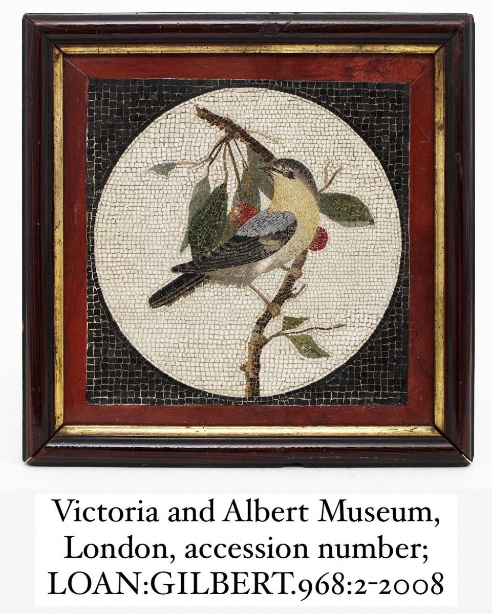 Large Framed Micromosaic Plaque With A Bull Finch. Rome, Circa. 1800.-photo-1