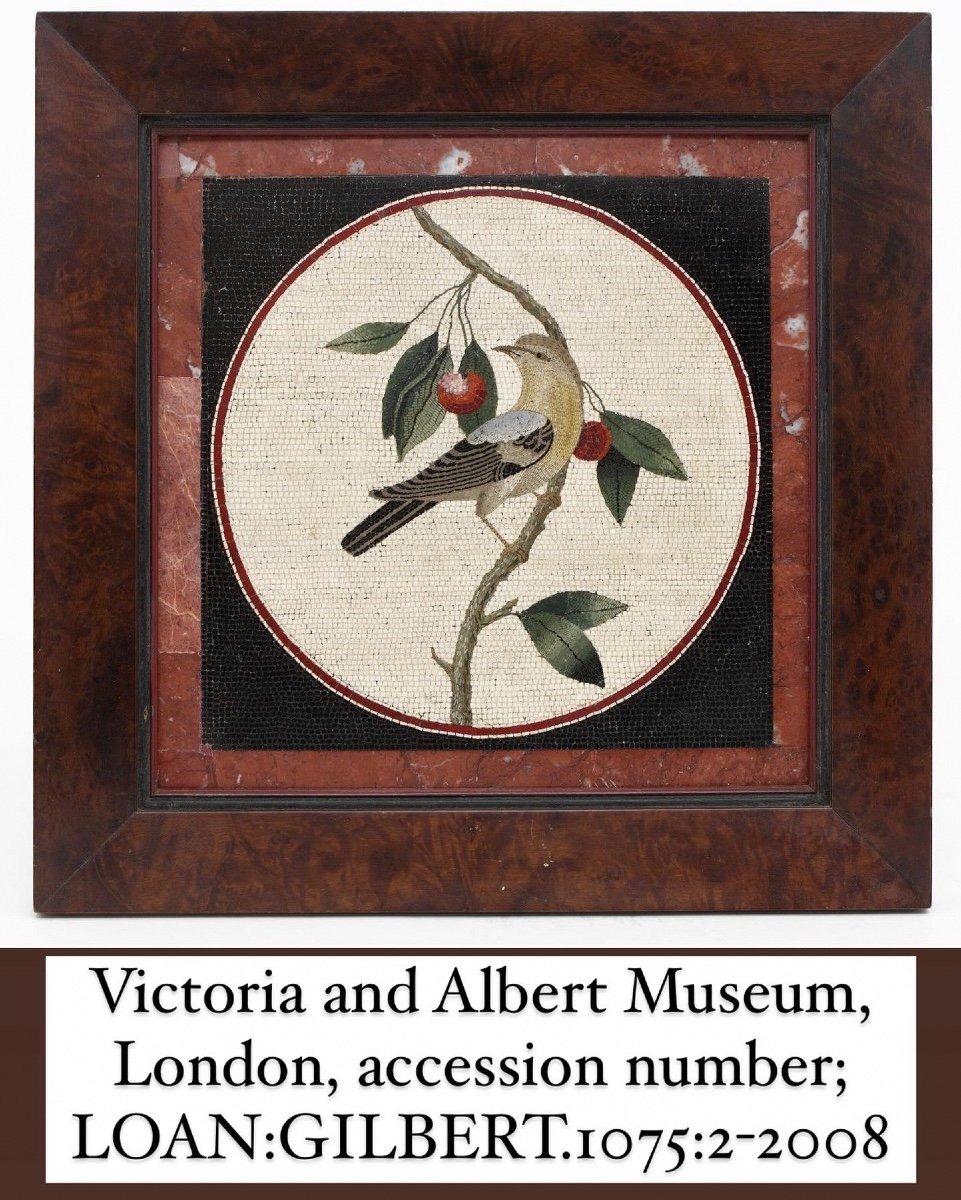 Large Framed Micromosaic Plaque With A Bull Finch. Rome, Circa. 1800.-photo-7
