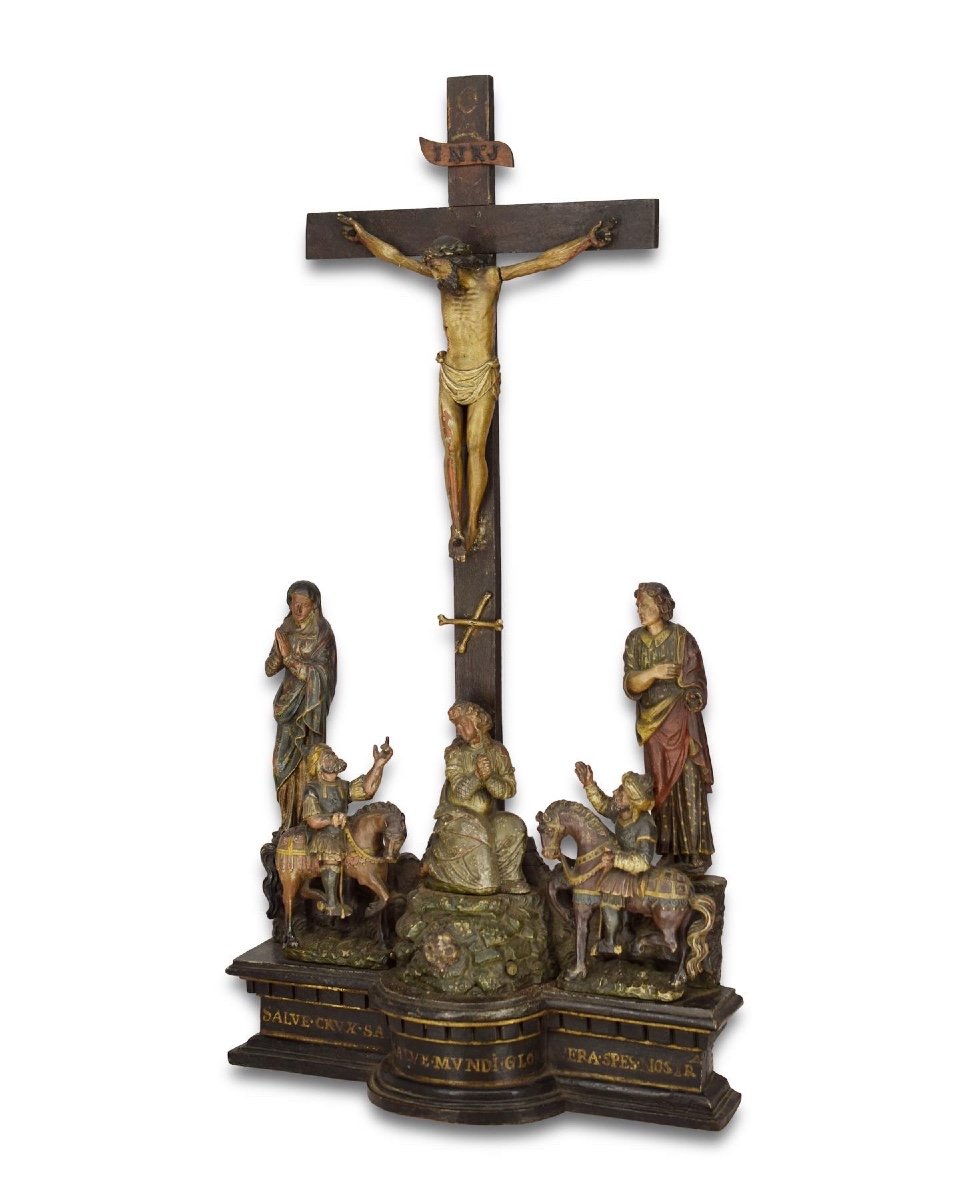 Rare Polychromed Wooden Calvary Altarpiece. French, Mid 16th Century.-photo-4