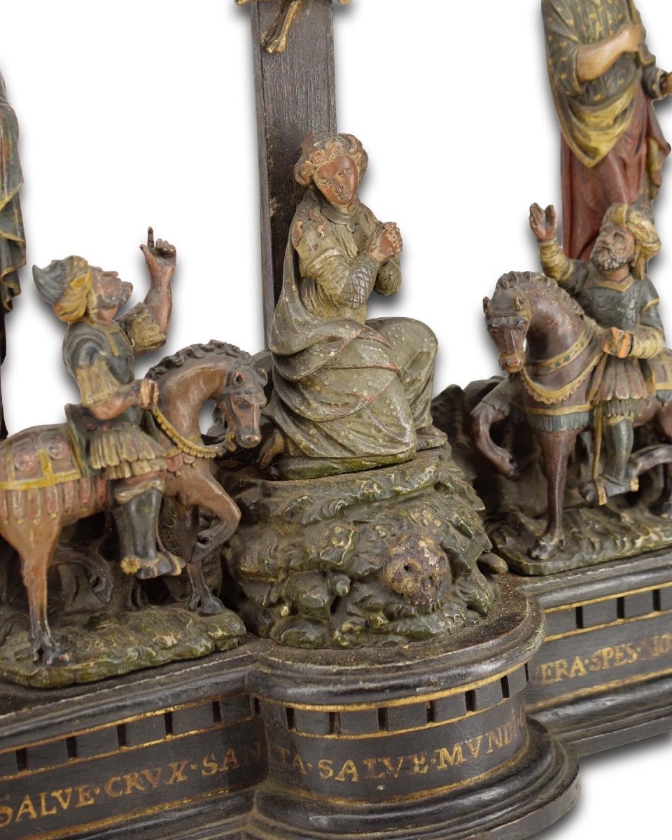 Rare Polychromed Wooden Calvary Altarpiece. French, Mid 16th Century.-photo-6