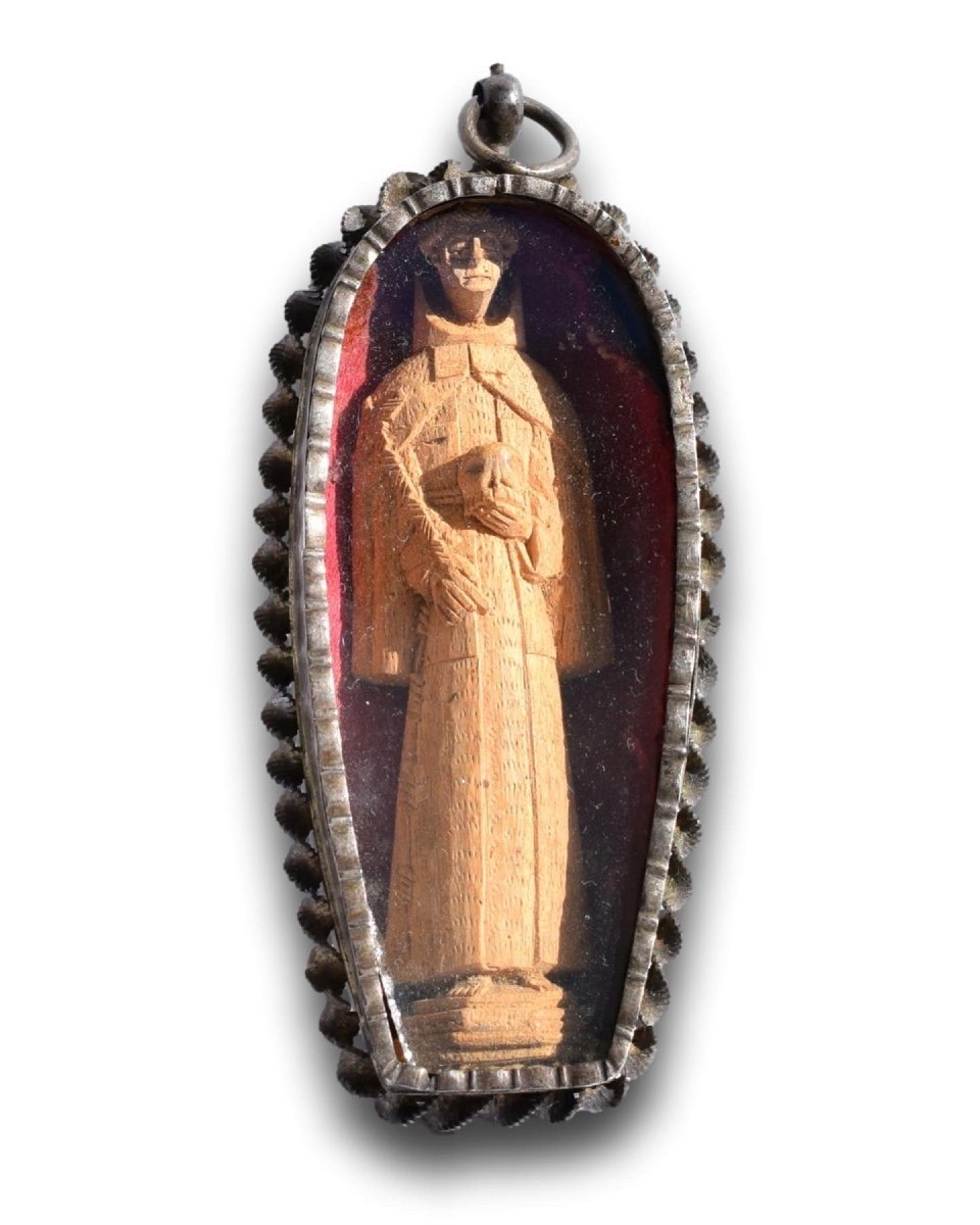 Pendentif En Argent Avec Saint Antoine. Colonial Espagnol, 17e - 18e Siècle.-photo-3