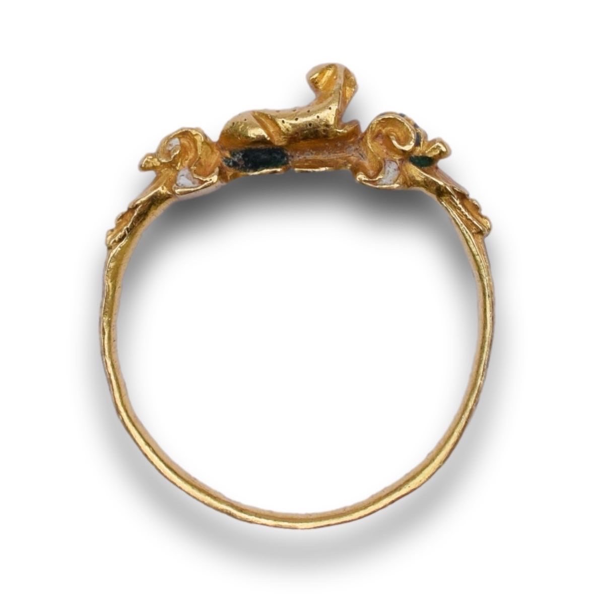 Bague Renaissance En Or Et émail Avec Un Chien Tacheté. Allemand, XVIe Siècle.-photo-3