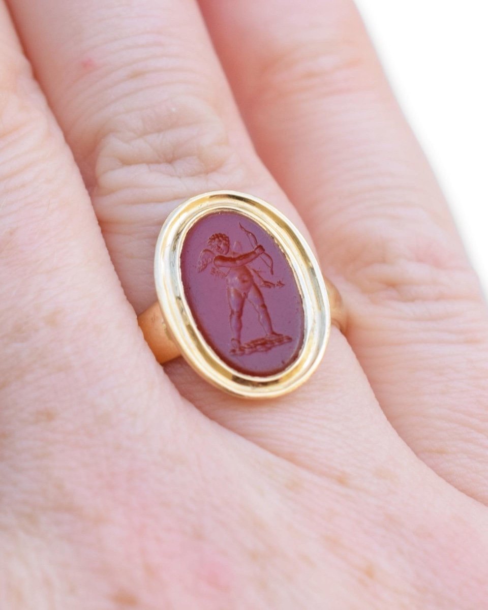Neoclassical Gold Ring With An Intaglio Of Cupid. French, 19th Century.-photo-6