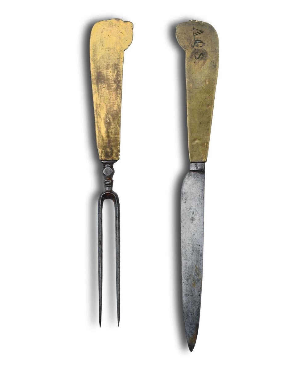 Gilded Bronze Hunting Knife And Fork. German, Early 18th Century.-photo-2