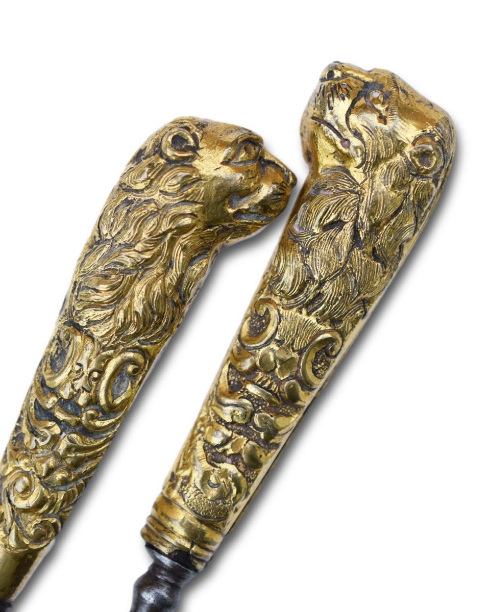 Gilded Bronze Hunting Knife And Fork. German, Early 18th Century.-photo-4