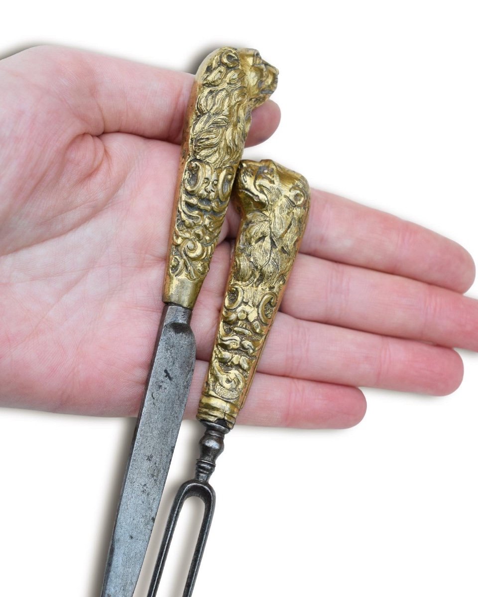 Gilded Bronze Hunting Knife And Fork. German, Early 18th Century.-photo-2