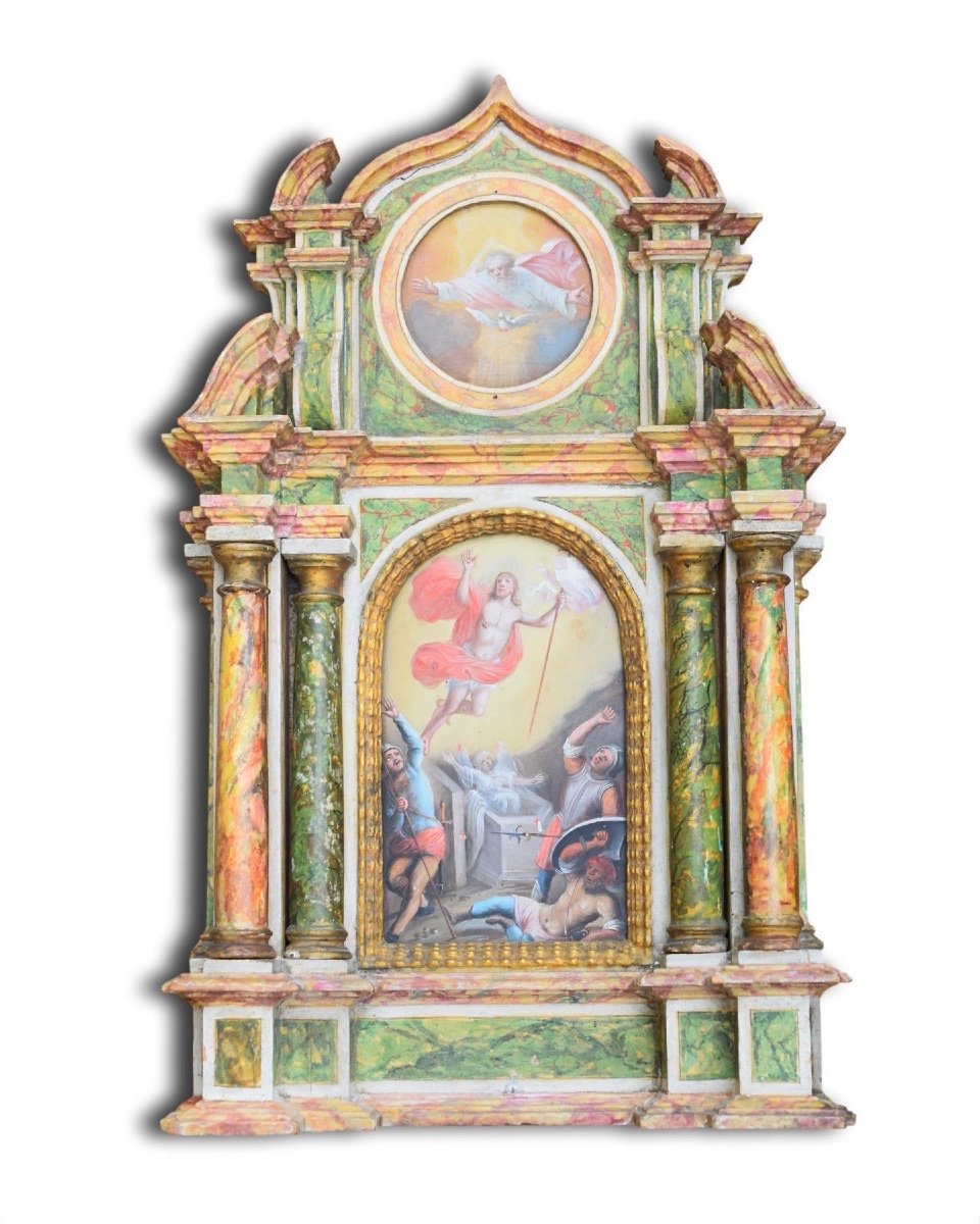 Rare Retable Miniature De La Résurrection Du Christ. Allemand, XVIIe Siècle.  -photo-4