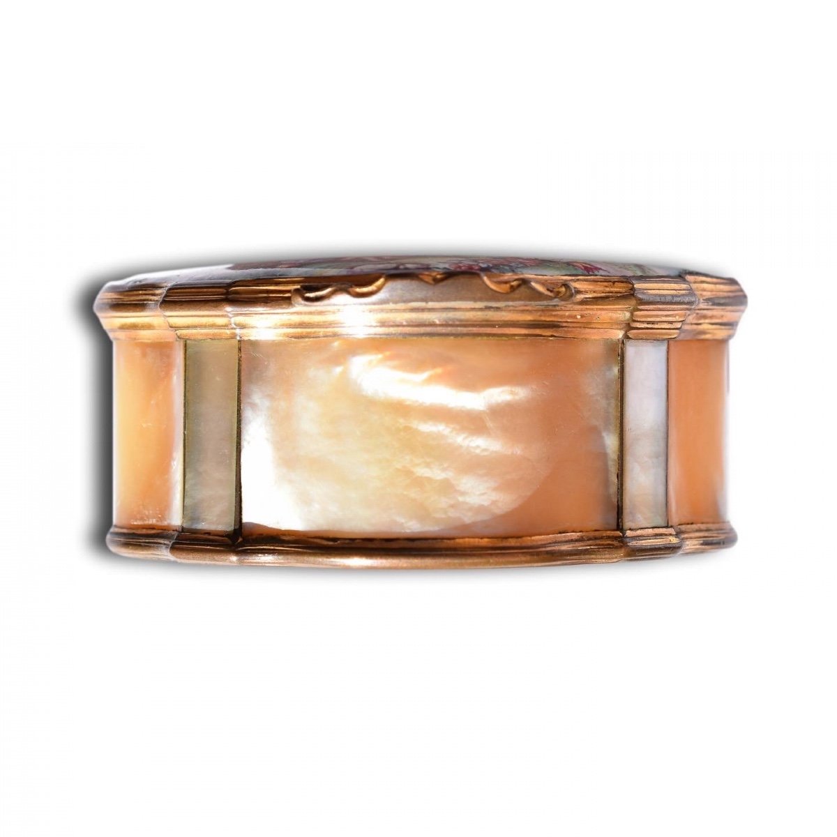 Risqué Gilt Metal Mounted Enamel And Mother Of Pearl Snuff Box. German, C.1760.-photo-3