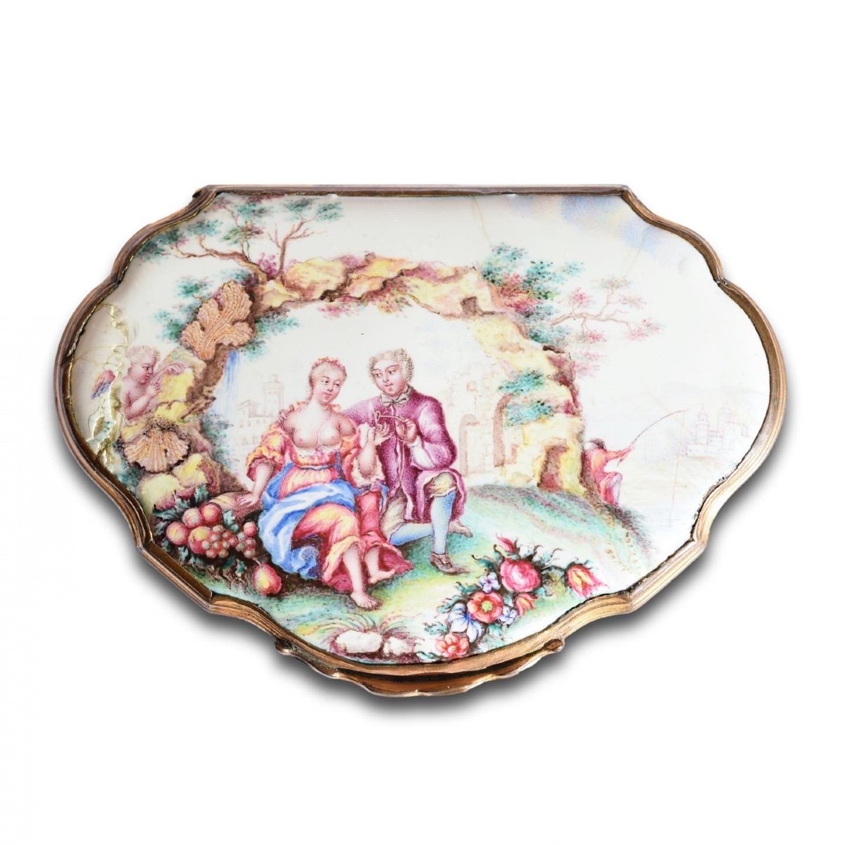 Risqué Gilt Metal Mounted Enamel And Mother Of Pearl Snuff Box. German, C.1760.-photo-8