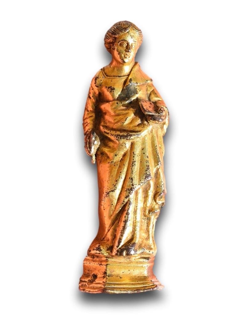 Small Gilt Bronze Sculpture Of Saint Catherine. Italian, Early 15th Century.-photo-2