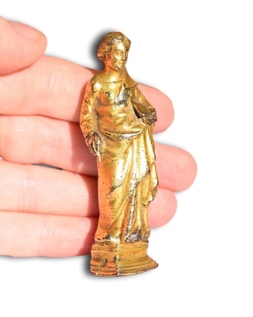 Small Gilt Bronze Sculpture Of Saint Catherine. Italian, Early 15th Century.-photo-1