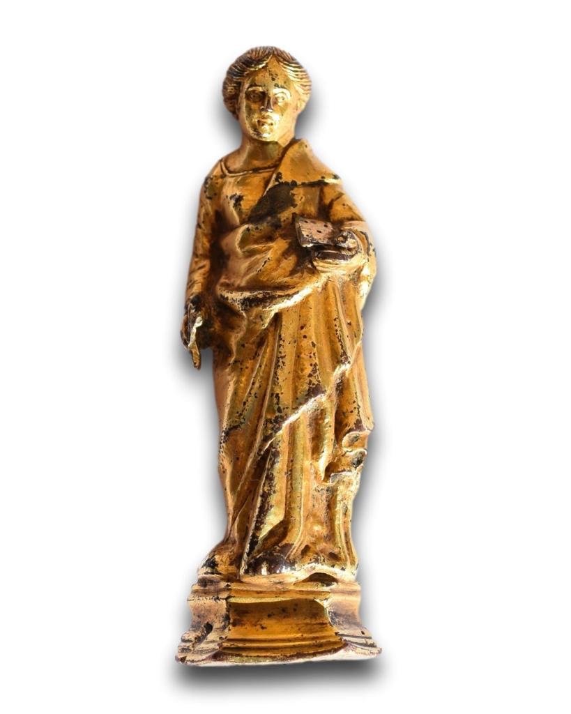 Small Gilt Bronze Sculpture Of Saint Catherine. Italian, Early 15th Century.-photo-2